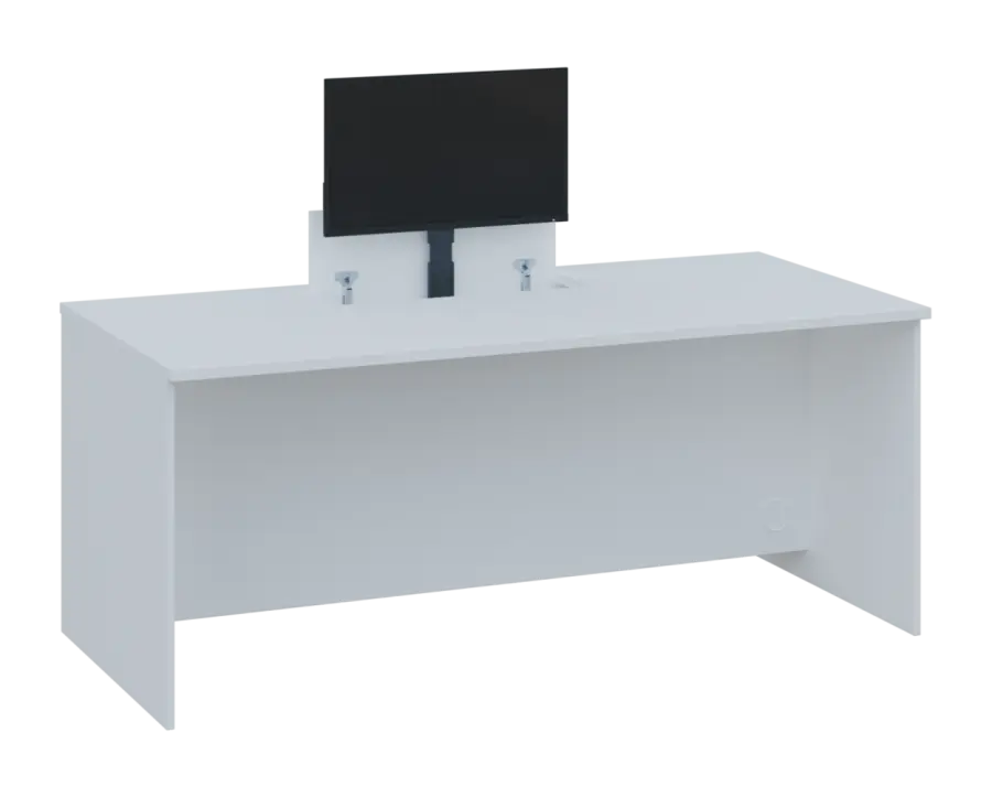 PLVM 18 - 18 stůl kancelářský s výsuvem (1x) monitoru, dřevěná podnož, deska 18 mm, široký 1800 mm, bílá